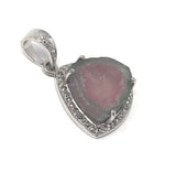 Watermelon Tourmaline Diamond Pendant, Gemstone Pendant, Sterling Silver Watermelon Tourmaline Slice Pendant, October Birthstone Jewelry