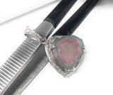 Watermelon Tourmaline Diamond Pendant, Gemstone Pendant, Sterling Silver Watermelon Tourmaline Slice Pendant, October Birthstone Jewelry