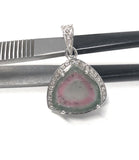 Watermelon Tourmaline Diamond Pendant, Gemstone Pendant, Sterling Silver Watermelon Tourmaline Slice Pendant, October Birthstone Jewelry