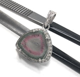 Watermelon Tourmaline Diamond Pendant, Gemstone Pendant, Sterling Silver Watermelon Tourmaline Slice Pendant, October Birthstone Jewelry