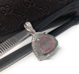 Watermelon Tourmaline Diamond Pendant, Gemstone Pendant, Sterling Silver Watermelon Tourmaline Slice Pendant, October Birthstone Jewelry
