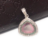Watermelon Tourmaline Diamond Pendant, Gemstone Pendant, Sterling Silver Watermelon Tourmaline Slice Pendant, October Birthstone Jewelry