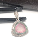 Watermelon Tourmaline Diamond Pendant, Gemstone Pendant, Sterling Silver Watermelon Tourmaline Slice Pendant, October Birthstone Jewelry