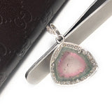 Watermelon Tourmaline Diamond Pendant, Gemstone Pendant, Sterling Silver Watermelon Tourmaline Slice Pendant, October Birthstone Jewelry
