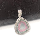 Watermelon Tourmaline Diamond Pendant, Gemstone Pendant, Sterling Silver Watermelon Tourmaline Slice Pendant, October Birthstone Jewelry
