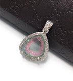 Watermelon Tourmaline Diamond Pendant, Gemstone Pendant, Sterling Silver Watermelon Tourmaline Slice Pendant, October Birthstone Jewelry