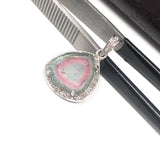 Watermelon Tourmaline Diamond Pendant, Gemstone Pendant, Sterling Silver Watermelon Tourmaline Slice Pendant, October Birthstone Jewelry