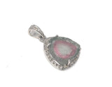 Watermelon Tourmaline Diamond Pendant, Gemstone Pendant, Sterling Silver Watermelon Tourmaline Slice Pendant, October Birthstone Jewelry