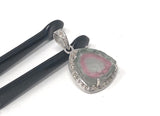 Watermelon Tourmaline Diamond Pendant, Gemstone Pendant, Sterling Silver Watermelon Tourmaline Slice Pendant, October Birthstone Jewelry