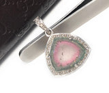 Watermelon Tourmaline Diamond Pendant, Gemstone Pendant, Sterling Silver Watermelon Tourmaline Slice Pendant, October Birthstone Jewelry