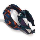 Wide Headband for Girls, Bohemian Turban Headbands, Mosaic Geometric Hairbands, Knotted Cross Head Band for Women, 1 Pc