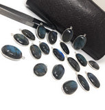 10Pcs/13 Pcs Labradorite Gemstone Charms, Sterling Silver Bulk Charms, Large Labradorite Charms for DIY Jewelry Making, 23x13mm - 30x18mm