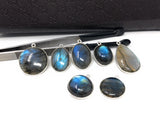 7 Pcs Labradorite Gemstone Charms, Sterling Silver Bulk Charms, Jewelry Findings for Jewelry Making, Mix Shape and Sizes
