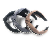 Faux Pearl Wide Headband for Girls, Bohemian Turban Crystal Headband, Cross Hairband for Women, 1 Pc