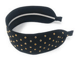 Wide Rivet Black Elastic Fabric Headband for Girls, Studded Punk Hair Accessories, Gifts for Girls, 1 Pc