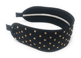 Wide Rivet Black Elastic Fabric Headband for Girls, Studded Punk Hair Accessories, Gifts for Girls, 1 Pc