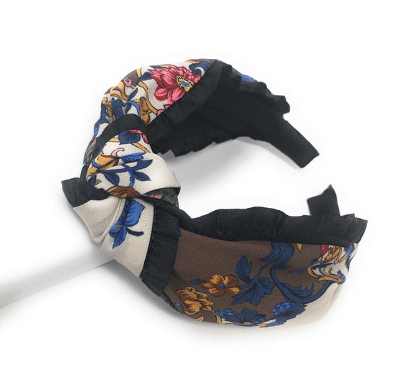 Wide Headband for Girls, Bohemian Turban Headbands, Printed Floral Ruffle Retro Hairbands, 1 Pc