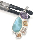 Larimar Pendant, Gemstone Pendant, Citrine Pendant, Sterling Silver Jewelry, Amethyst Pendant, Gifts for Her, Bohemian Jewelry