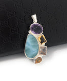Larimar Pendant, Gemstone Pendant, Citrine Pendant, Sterling Silver Jewelry, Amethyst Pendant, Gifts for Her, Bohemian Jewelry