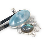 Larimar Pendant, Labradorite Pendant, Gemstone Pendant, Gemstone Jewelry, Sterling Silver Silver Jewelry, Gifts for Her, Bohemian Jewelry