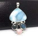 Natural Larimar - Labradorite and Pink Opal Gemstone Pendant , Bohemian Jewelry, Sterling Silver Jewelry Gifts for Her
