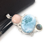 Larimar Pendant, Labradorite Pendant, Pink Opal Pendant, Gemstone Pendant, Silver Jewelry Gifts for Her, Bohemian Jewelry
