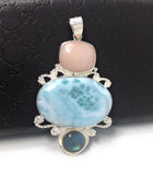 Larimar Pendant, Labradorite Pendant, Pink Opal Pendant, Gemstone Pendant, Silver Jewelry Gifts for Her, Bohemian Jewelry