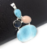 Larimar Pendant, Labradorite Pendant, Pink Opal Pendant, Gemstone Pendant, Silver Jewelry Gifts for Her, Bohemian Jewelry