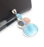 Larimar Pendant, Labradorite Pendant, Pink Opal Pendant, Gemstone Pendant, Silver Jewelry Gifts for Her, Bohemian Jewelry