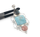 Larimar Pendant, Labradorite Pendant, Pink Opal Pendant, Gemstone Pendant, Silver Jewelry Gifts for Her, Bohemian Jewelry