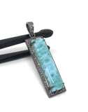 Larimar Pendant, Gemstone Bar Pendant, Silver Pendant, Natural Larimar, Diamond Pendant, Pave Diamond Pendant, Sterling Silver Pendant, DIY