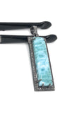 Larimar Pendant, Gemstone Bar Pendant, Silver Pendant, Natural Larimar, Diamond Pendant, Pave Diamond Pendant, Sterling Silver Pendant, DIY