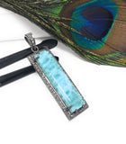 Larimar Pendant, Gemstone Bar Pendant, Silver Pendant, Natural Larimar, Diamond Pendant, Pave Diamond Pendant, Sterling Silver Pendant, DIY