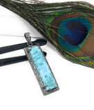Larimar Pendant, Gemstone Bar Pendant, Silver Pendant, Natural Larimar, Diamond Pendant, Pave Diamond Pendant, Sterling Silver Pendant, DIY
