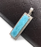 Natural Larimar Gemstone Diamond Pendant, Sterling Silver Jewelry, Wholesale Pendants, Pave Diamond Pendant, Gifts for Her