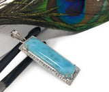 Natural Larimar Gemstone Diamond Pendant, Sterling Silver Jewelry, Wholesale Pendants, Pave Diamond Pendant, Gifts for Her