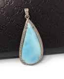 Larimar Gemstone Pendant, Sterling Silver Pave Diamond Pendant, Natural Gemstone Jewelry, Gifts for Her, Wholesale Jewelry Supplies