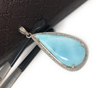 Larimar Gemstone Pendant, Sterling Silver Pave Diamond Pendant, Natural Gemstone Jewelry, Gifts for Her, Wholesale Jewelry Supplies