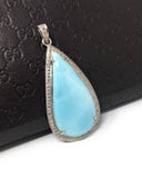 Larimar Gemstone Pendant, Sterling Silver Pave Diamond Pendant, Natural Gemstone Jewelry, Gifts for Her, Wholesale Jewelry Supplies