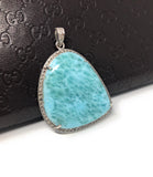 Larimar Gemstone Pendant, Sterling Silver Pave Diamond Pendant, Natural Gemstone Jewelry, Gifts for Her, Wholesale Jewelry Supplies