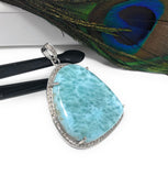 Larimar Gemstone Pendant, Sterling Silver Pave Diamond Pendant, Natural Gemstone Jewelry, Gifts for Her, Wholesale Jewelry Supplies