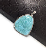 Larimar Gemstone Pendant, Sterling Silver Pave Diamond Pendant, Natural Gemstone Jewelry, Gifts for Her, Wholesale Jewelry Supplies