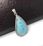 Larimar Gemstone Diamond Pendant, Sterling Silver Chakra Jewelry, Spiritual Healing Crystal Pendant, December Birthstone Gifts for Her