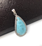 Larimar Gemstone Diamond Pendant, Sterling Silver Chakra Jewelry, Spiritual Healing Crystal Pendant, December Birthstone Gifts for Her