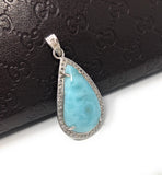 Larimar Gemstone Pendant, Sterling Silver Pave Diamond Pendant, Natural Gemstone Jewelry, Gifts for Her, Wholesale Jewelry Supplies