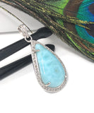 Larimar Gemstone Pendant, Sterling Silver Pave Diamond Pendant, Natural Gemstone Jewelry, Gifts for Her, Wholesale Jewelry Supplies