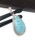 Larimar Gemstone Pendant, Sterling Silver Pave Diamond Pendant, Natural Gemstone Jewelry, Gifts for Her, Wholesale Jewelry Supplies