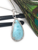 Larimar Gemstone Diamond Pendant, Sterling Silver Chakra Jewelry, Spiritual Healing Crystal Pendant, December Birthstone Gifts for Her