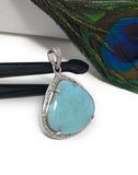 Larimar Gemstone Pendant, Sterling Silver Pave Diamond Pendant, Natural Gemstone Jewelry, Gifts for Her, Wholesale Jewelry Supplies
