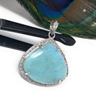 Larimar Gemstone Pendant, Sterling Silver Pave Diamond Pendant, Natural Gemstone Jewelry, Gifts for Her, Wholesale Jewelry Supplies